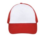 Pet. 100% polyester, 160 g/m. Wit/Rood